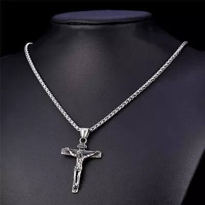 Men Stainless Steel Jesus Christ Crucifix Cross Pendant Chain Necklace • $9.95