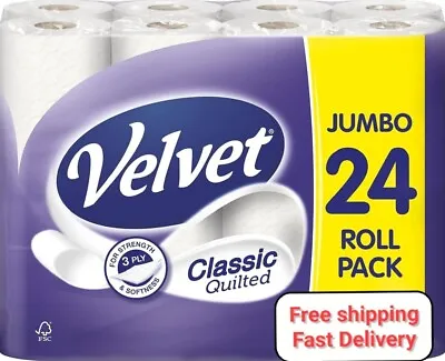 Velvet Classic Quilted Toilet Paper Bulk Buy 24 White 3 Ply Toilet Tissue Rolls • £9.09