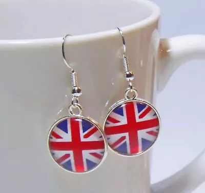 Silver Tone Union Jack Earrings • £4.79