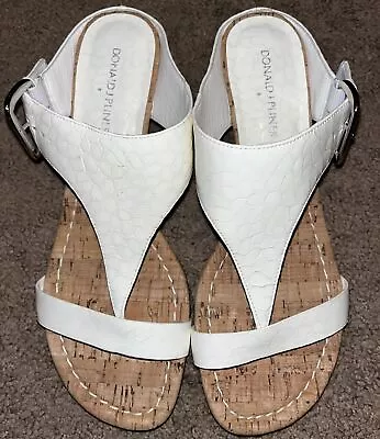 Donald Pliner Sandals Women's 8 Doli3 Leather White T-Strap Wedge Slides No Box • $22.99