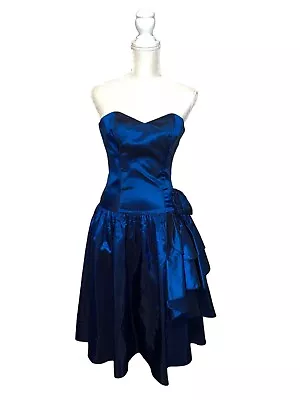 Dance Allure Vintage 80s Dark Blue Taffeta Flower Bridesmaid Party Prom Dress • $84.99