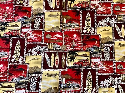 FAT QTR 18” X 22” VTG PRINTEX HAWAIIAN SUN SURF PALMS WAVES Fabric COMBINE SHIP • $2.49