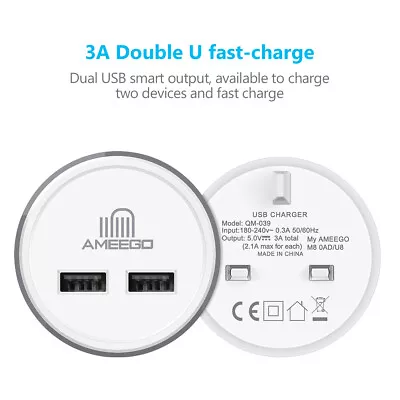 Super Fast 3A Dual USB Charger Mains Wall Plug Adapter For Android Apple IPhone • £8