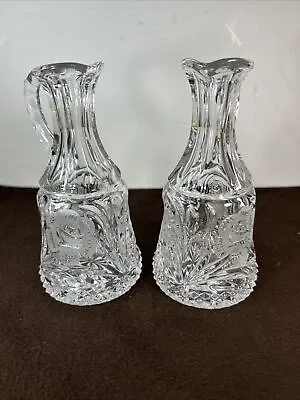 VTG Cut Crystal Glass Oil & Vinegar Cruet Set Perfect Unused Cut Rose NICE • $18