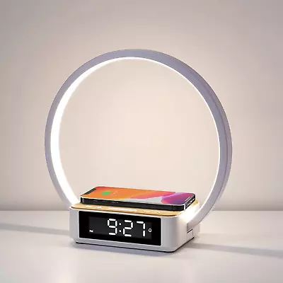 Bedside Table Lamp Touch Lamp With Alarm Clock With Wireless Charging Wake-Up L • $46.99