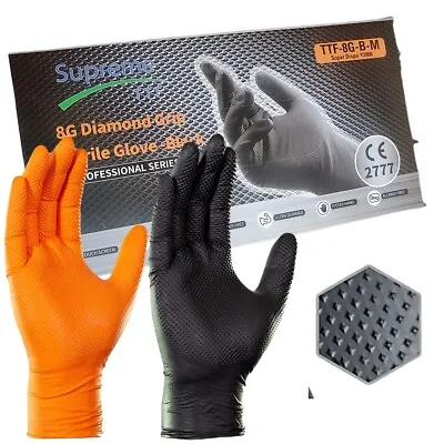 Extra Strong Thick Diamond Grip Nitrile Gloves Orange Black Mechanic Tattoo 8mil • £80.74