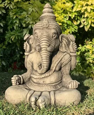 Stone Garden Large Ganesh Buddha Elephant Praying Statue Ornament • £38.95