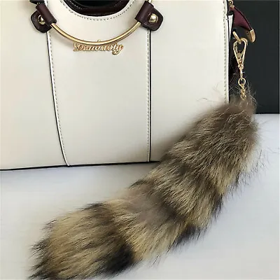 Black/Brown Real American Raccoon Fur Tail Pendant Cosplay Toys Bag Accessories • $5