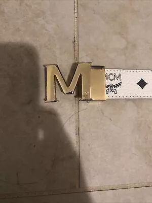 MCM Gold Buckle Claus Reversible Leather Belt One Size - White • $200