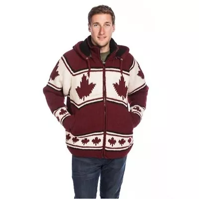 Northern Lifestyle Canadian Flag Maple Leaf Wool Knit Hoodie Coat Jacket Men's L • $124.99