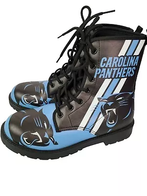 Carolina Panthers Boots Womens Lace Up Military Style Boots Faux Leather 5.5 HN • $23.10