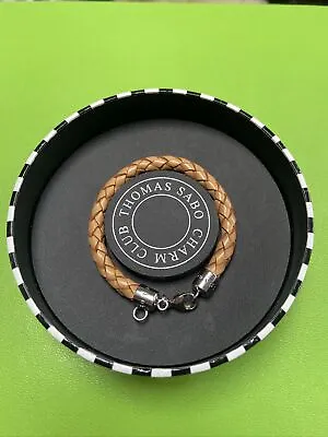 THOMAS SABO NATURAL LEATHER PLAITED BRACELET WITH SILVER CHARM CARRIER (7” Short • £24.50