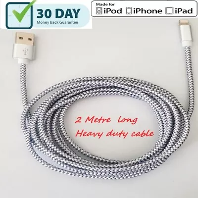 Original 2 Metre Nylon Braided 8 Pin USB Cable Charger SYC For Iphone 5 5s 6 7 8 • $5.49