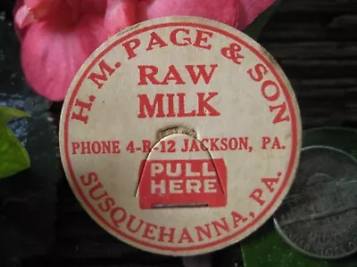 H.M. Page & Son Susquehanna & Jackson Pa. Milk Cap Top Dairy Lid Phone 4-R-12 • $12.88