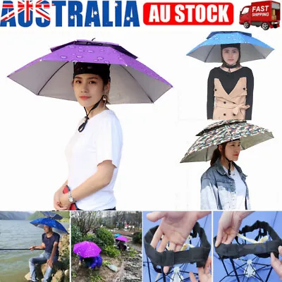 Fishing Umbrella Hat Hiking Beach Camping Foldable Sunscreen Shade Head Umbrella • $18.99