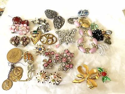 Vintage Jewelry Lot Damaged Craft Coro Dress Clip Earrings Rhinestones Repair • $48.75