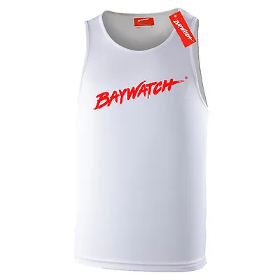 Licensed Baywatch ® White Cooltex Vest - Mens Lifeguard Muscle Beach Party Top • £14.33
