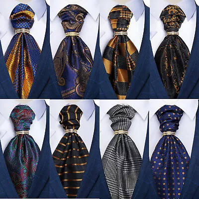 DiBanGu Mens Silk Paisley Plaids Ascot Cravat Tie Hanky Cufflinks Set Wedding • $11.98