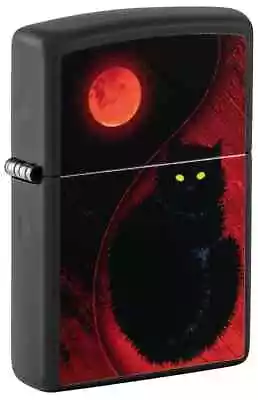 New Zippo Windproof Lighter Black Cat Midnight Moon Black Matte Case Gift/Boxed • £38.40