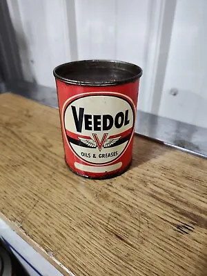 Vintage VEEDOL  GREASE Can Gas Motor Oil Advertising Graphic Logo Auto • $55