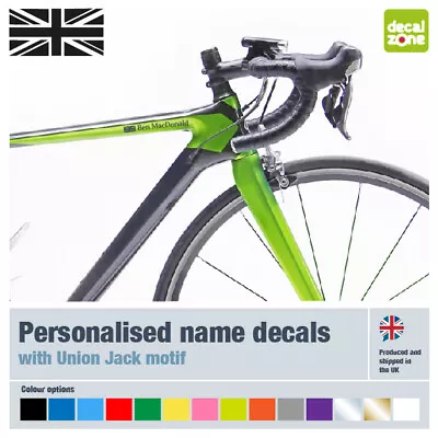 Personalised Bike Decals With Union Jack Stickers Labels X4 Road MTB Gravel • £3.95