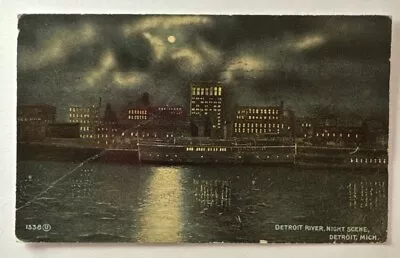 Vintage Postcard Detroit River Night Scene Michigan Posted 1913 • $5.50