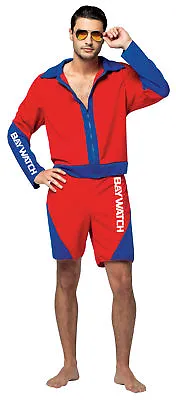 Baywatch Male Lifeguard Suit Adult Costume Red & Blue Jacket Rasta Imposta • $55.99
