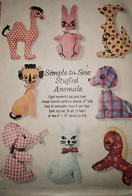 VTG `64 Simplicity 5767 Transfer Sewing Pattern 8 Different Stuffed Animals FF • $14.99