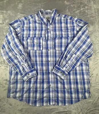 L.L. Bean Long Sleeve Fishing Shirt Men's Size XXL Reg Blue Plaid Lightweight • $16