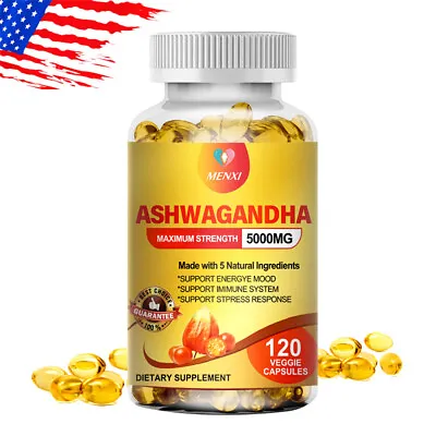 Organic Ashwagandha Capsules 5000mg Supplement W/ Black Pepper Root Powder • $13.29