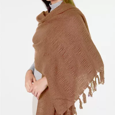 Cejon Womens Designer Oversized Solid Travel Fringed Scarf Wrap Camel Tan • $9.98