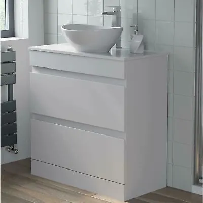 800mm Bathroom Vanity Unit Countertop Wash Basin Sink Oval Floor Standing White • £230.86