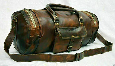 $51.62 • Buy Hand-Crafted Genuine Vintage Leather Unisex Gym Bag Brown Duffel Weekend Travel