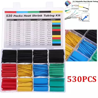 530 Pcs Heat Shrink Tubing Tube Sleeving Wrap Cable Wire Insulation Sleeving Kit • $10.99