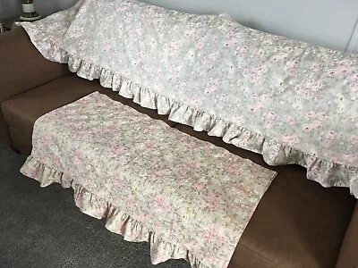 VTG Jessica McClintock Rose Ruffle Floral Valance Curtains Pink Cream Lot Of 2 • $29.98