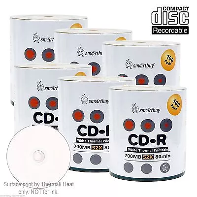 600-Pack SmartBuy CD-R 52X 700MB/80Min White Thermal Hub Printable Record Disc • $99.80