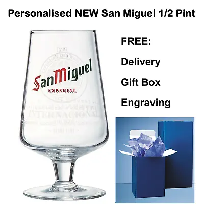 £13.99 • Buy Personalised San Miguel HALF Pint Chalice Beer Glass + Gift Box Birthday