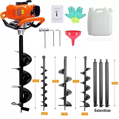 62CC Gas Powered 2100W  Post Hole Digger W/ 3 Earth Auger +3 Rods Digging Engine • $155.99