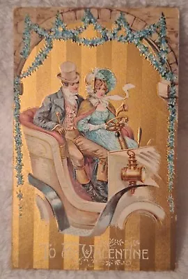 To My Valentine Vintage Postcard 1908~Victorian Man Teaches Lady To Drive  • $7.99