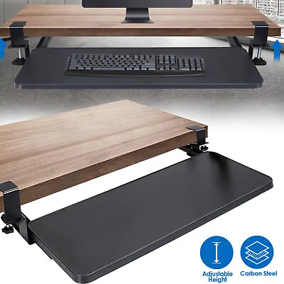 Keyboard Mouse Tray Under Desk Retractable Pull Out Drawer Adjustable W/ C Clamp • $35.85