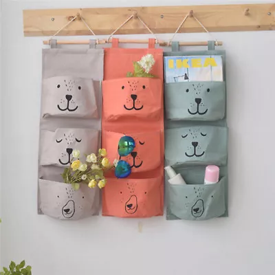 £6.59 • Buy 3 Pockets Wall Hanging Storage Bag Closet Door Toy Cosmetic Organizer Pouch Talk