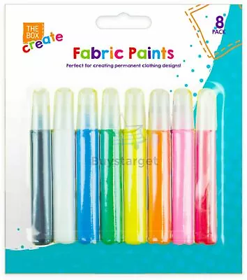 🔥 8 Pack Fabric Paints Pens Permanent T-shirt Clothes Designs Assorted Colours • £2.95