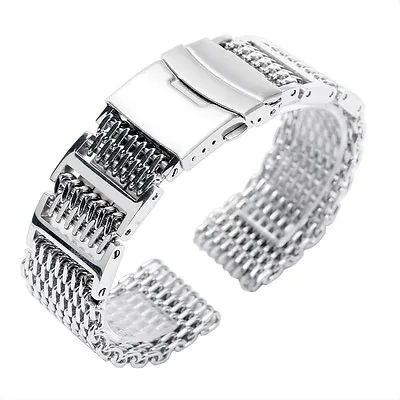 20/22/24mm Shark Mesh Stainless Steel Men Silver Bracelet Solid Watch Band Strap • $21.94