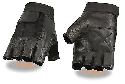 Milwaukee Leather SH217 Men's Black Leather & Mesh Fingerless Gloves Padded Palm • $9.99