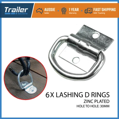 $20.40 • Buy 6 X Lashing D Ring Zinc Plated Tie Down Points Trailer Centre Hole 30mm Anchor