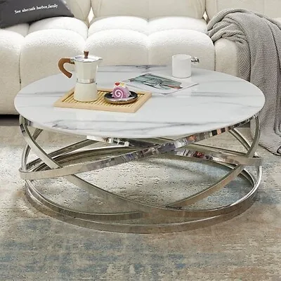 Enrico Round Glass Coffee Table In Diva Marble Effect • £279.95