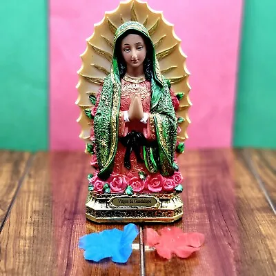 Virgen De Guadalupe Statue 8  Inch Resin Sparkly Gold Accents.  • $39