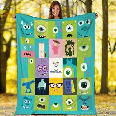 Monster Inc Fleece Blanket Monster University JamesSullivan Mike Sulley Blanket • $62.95