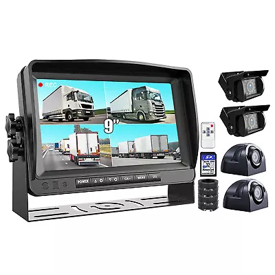 9  Quad Monitor DVR 4CH HD Rear Side View Camera For RV Truck Trailer Caravan • $179