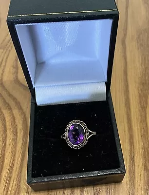 Vintage 9 Ct Gold And Amethyst Bezel Set Ring Size J • £80